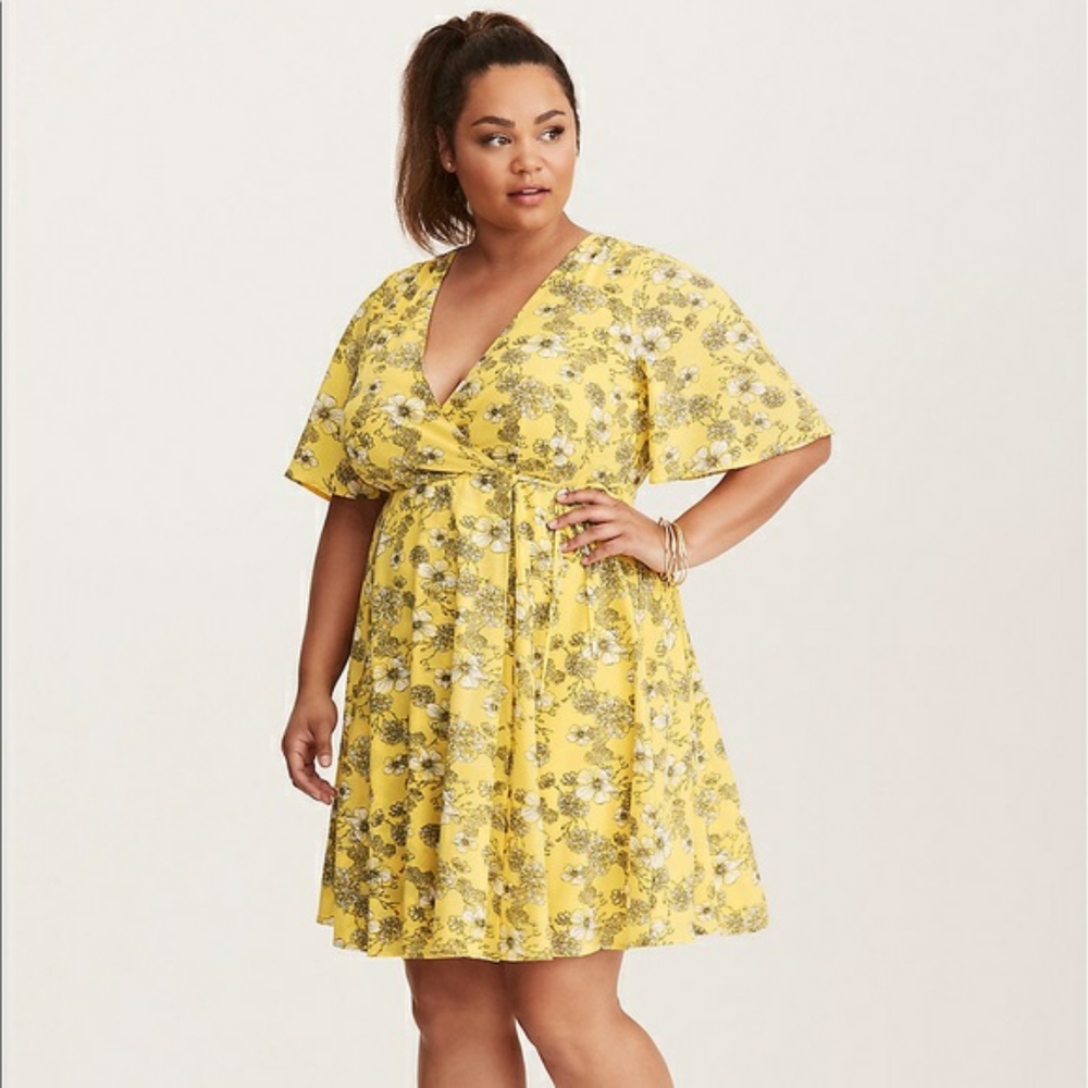 Torrid black and yellow floral print dress.